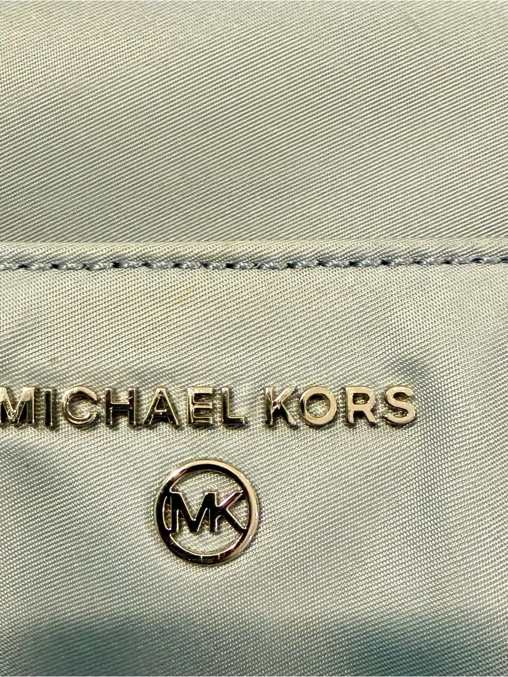 Michael Kors Light Blue Nylon Backpack Travel Laptop Bag. Silver Hardware